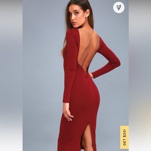 Va Va Voom Wine Red Backless Midi Dress